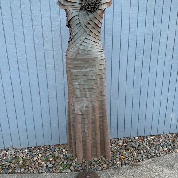 Tadashi Shoji Pleated Iridescent Evening Gown - Picture 2 of 16
